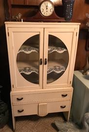 Art Deco China Cabinet-Top of Cabinet is Howard Miller Mantle clock works great