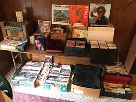 MUSIC COLLECTION: from Johnny Cash Records, Hank Williams to Classic and back to Rock in 8 track-record-cassette-cds most all sleeved in great shape 
