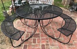 wrought iron picnic bench w wrap around seating one piece