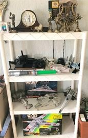 TOP: Howard Miller Mantle Clock-brass musical angels-Harley Davidson Headphones. MIDDLE: Atari Video System-Star Wars walkie Talkies-Wand-Models.BOTTOM TWO: Star Wars fighters, Model in orig box
