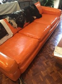 8'custom vinyl sofa ; "Royal Apricot" from Payne's Furniture...……...rare ……!
