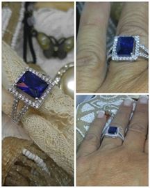 GORGEOUS Blue lab created Sapphire in sterling silver measures size 8