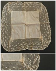 Victorian linen lace wedding handkerchief