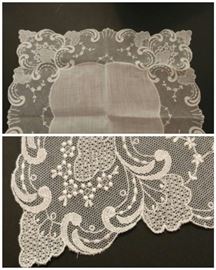 Victorian linen lace wedding handkerchief