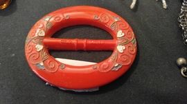 Red glass Czechoslovia belt buckle