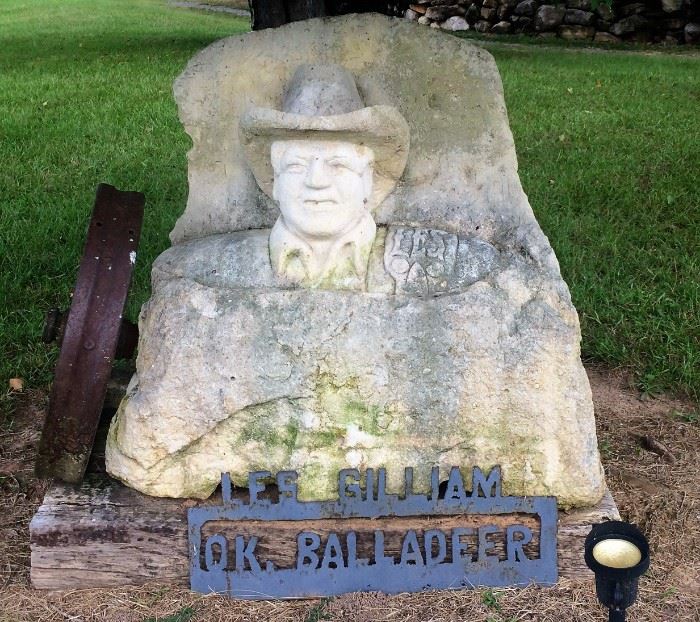 Large Stone Sculpture of Les Gilliam, the Oklahoma Balladeer