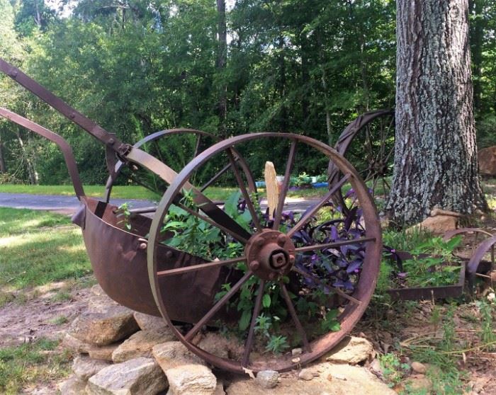 Wagon Wheels with "Bucket" on Axle Used as Planter