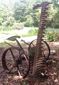 Vintage Rusty Farm Implements Used As Yard Art: Wagon Wheels, Tractor Seat and More