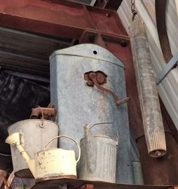 Antique Cistern, Bucket, Metal Pitchers, Planter & More