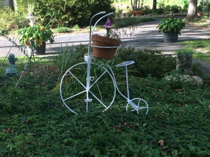 White Bicycle Planter Yard Art