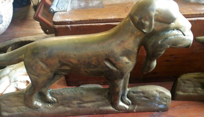 One of a Pair of Brass Retriever with Duck Bookends