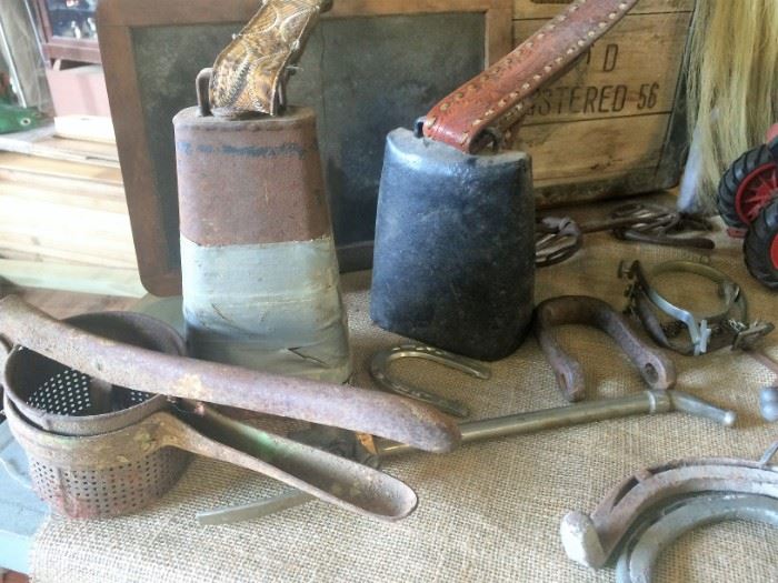 Cowbells, Sifter, Vintage Small Chalk Board and More