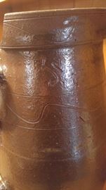 Two-handle decorated jug town Pottery as is