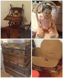 Antique trunks dolls quilts