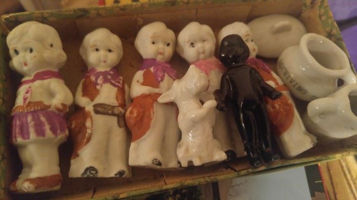 Box of vintage bisque krwpoe type dolls from the attic