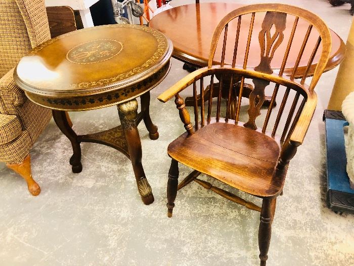 Carved Vintage Table & Bentwood Windsor Style Chair