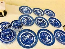 Antique 1800s Flow Blue Willow