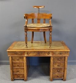 Antique Continental Leathertop Walnut Desk
