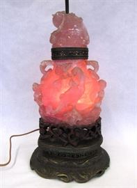 Carved Rose Quartz Vase Mounted as a Lamp