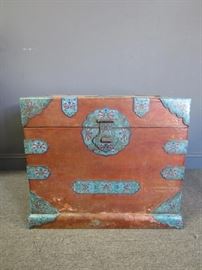 Cloisonne Mounted Leather Trunk