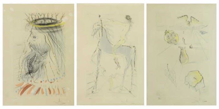 DALI Salvador Three Color Etchings with Gold