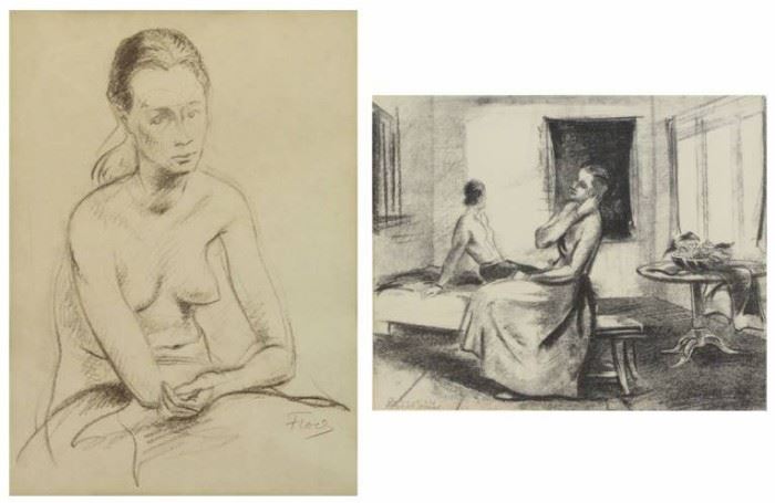FLOCH Joseph Charcoal Seated Nude Together
