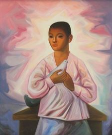 GALVAN Jesus Guerrero Oil on Canvas Boy