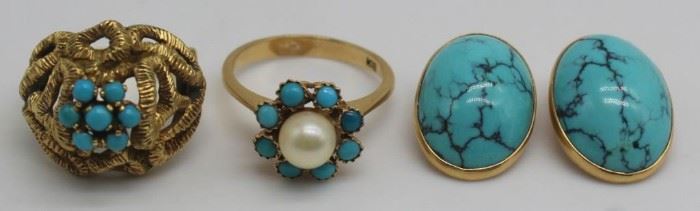 JEWELRY kt Gold and Turquoise Jewelry Grouping