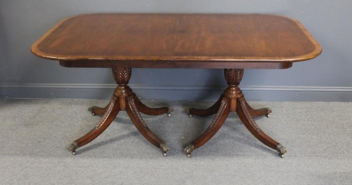 KINDEL Signed Mahogany Banded Dining Table