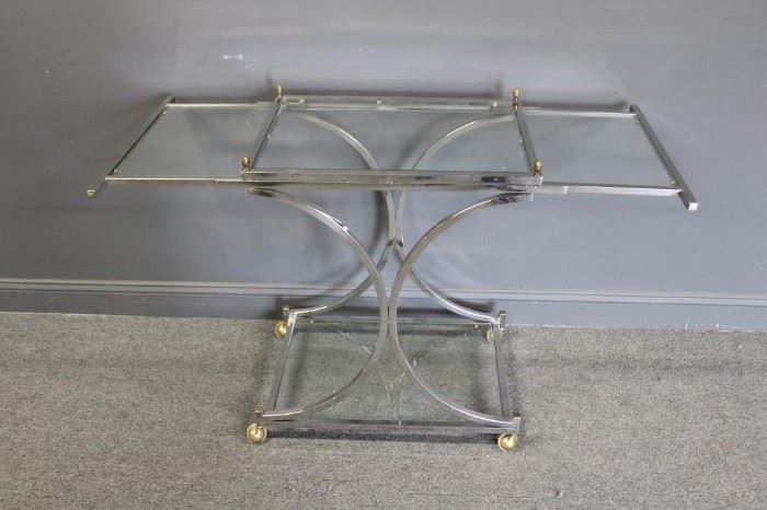 MIDCENTURY Extending Chrome and Glass T Cart