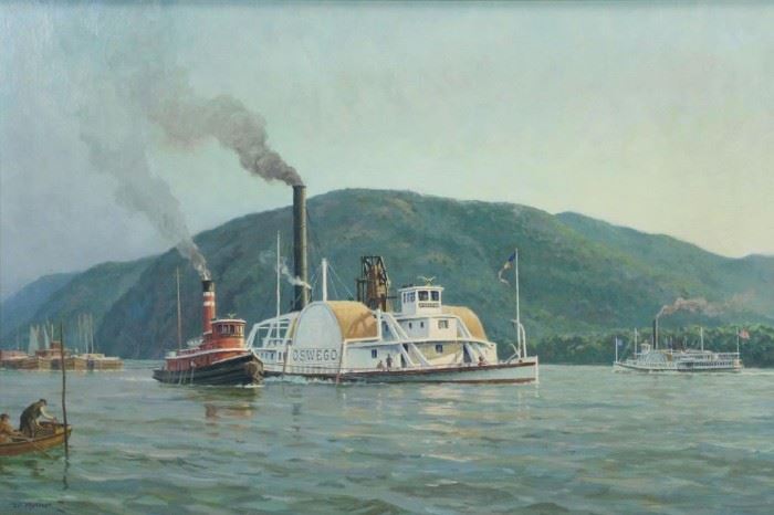 MULLER William Oil on Board Towing on the