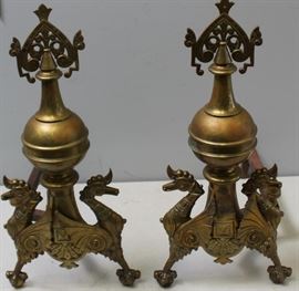 Pair Of Brass Sea Horse Form Andirons