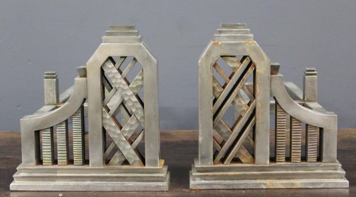 Pair Of Silvered Bronze Art Deco Andirons