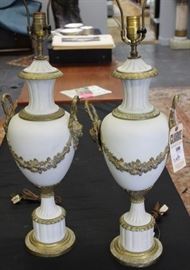 Pr Of Antique Parian Porcelain Gilt Metal Mounted