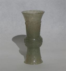 Small Celadon Jade Carved Guform Vase