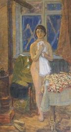 SUKOV Alexander Oil on Canvas Nude in Interior