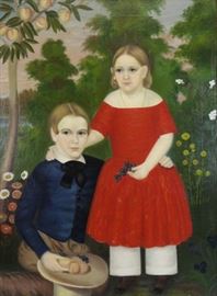 thth C Oil on Canvas Portrait of Two