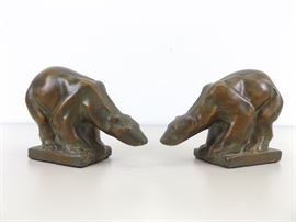 Vintage JF Co. Cast Metal Bronze Polar Bear Bookends