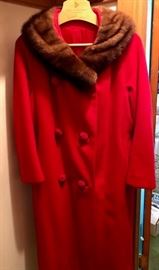 Red coat w/mink collar