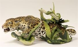 BRONN PORCELAIN, U.S.A., LIMITED EDITION, VINTAGE PORCELAIN LEOPARD SCULPTURE, 1982, 1 of 25, H 18", W 26", "A DAPPLED FIRELIGHT"
Lot # 0001  