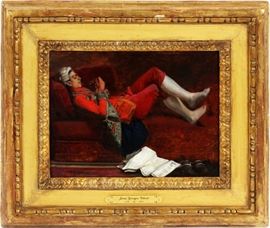 JEAN GEORGES VIBERT [FRENCH, 1840-1902] OIL ON MAHOGANY PANEL, H 7", W 9.5", "THE REST"
Lot # 2022  