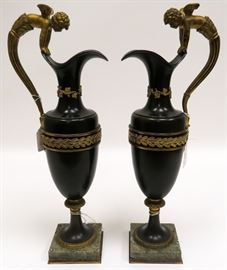 FRENCH EMPIRE BRONZE ON MARBLE EWERS C 1840 PAIR H 16 1/2"
Lot # 2048