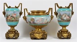 SEVRES ROCOCO BRONZE AND PORCELAIN GARNITURE, 19TH.C. THREE PIECES H 15", 13"
Lot # 2043