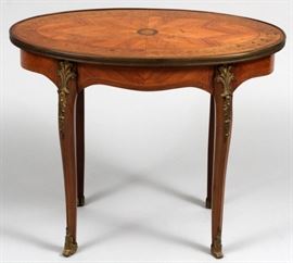 LOUIS XVI STYLE INLAID WALNUT AND BRONZE TABLE, H 20", W 25", L 14"
Lot # 2067 