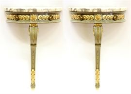 LOUIS XVI STYLE MARBLE AND WOOD CONSOLES, PAIR, H 27", L 18", D 10"
Lot # 2066 