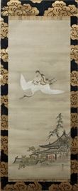 CHINESE HAND-PAINTED SCROLL, H 82", W 23", FIGURE FLYING A CRANE
Lot # 2106  