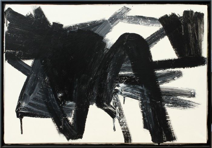 ATTRIBUTED TO FRANZ KLINE (AMERICAN 1910-1962), OIL ON CANVAS, C. 1960, H 28", W 38", "ABSTRACT COMPOSITION"
Lot # 2155 