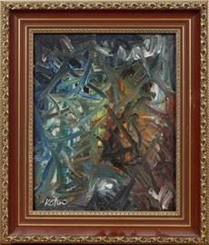 MODERN OIL ON BOARD, C. 1960'S, H 11 7/8", W 9 1/2", ABSTRACT COMPOSITION
Lot # 2156 