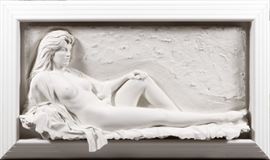 BILL MACK, (AMERICAN, 1949-), BONDED SAND RELIEF WALL SCULPTURE, H 44", L 74", "FASCINATION"
Lot # 2161  