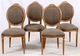 LOUIS XVI REVIVAL WALNUT & UPHOLSTERED CHAIRS, SET OF 4, H 39 1/2", W 20", D 19"
Lot # 2195 
